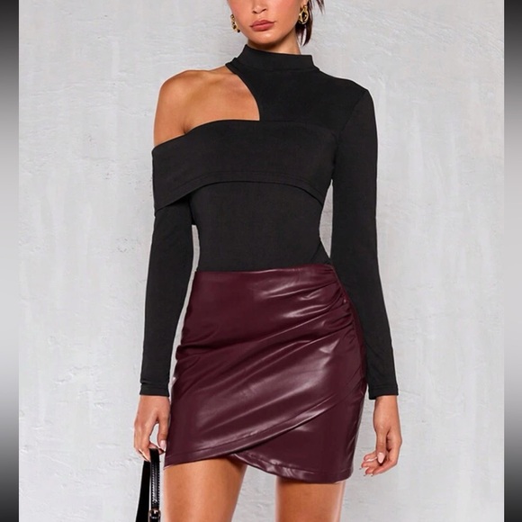 Wrap Mini Skirt Burgundy Boho Burgundy Vegan Leather Wrap Hem
